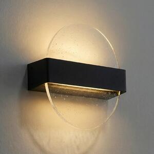 Lucande Φωτιστικό τοίχου LED Narkelo, μαύρο/διαφανές, CCT, IP44, ρυθμιζόμενος, Διαφανές, Γυαλί, σχεδιασμός