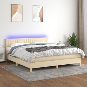 VidaXL Κρεβάτι Boxspring με Στρώμα & LED Κρεμ 160x200 εκ. Υφασμάτινο