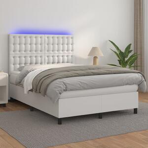 VidaXL Κρεβάτι Boxspring με Στρώμα & LED Λευκό 140x190 εκ. Συνθ. Δέρμα