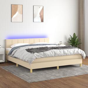 VidaXL Κρεβάτι Boxspring με Στρώμα & LED Κρεμ 180x200 εκ. Υφασμάτινο