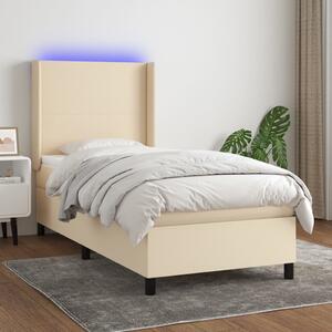 VidaXL Κρεβάτι Boxspring με Στρώμα & LED Κρεμ 100x200 εκ. Υφασμάτινο