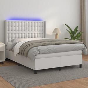 VidaXL Κρεβάτι Boxspring με Στρώμα & LED Λευκό 140x200 εκ. Συνθ. Δέρμα