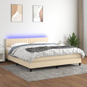 VidaXL Κρεβάτι Boxspring με Στρώμα & LED Κρεμ 180x200 εκ. Υφασμάτινο