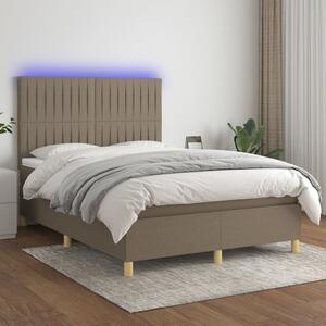 VidaXL Κρεβάτι Boxspring με Στρώμα & LED Taupe 140x190 εκ. Υφασμάτινο