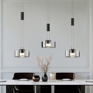 FISCHER & HONSEL Κρεμαστό φωτιστικό LED Lavin, μήκος 100 cm, μαύρο της άμμου/γκρι καπνού, ρυθμιζόμενος, Μαύρο, Σαλόνι / τραπεζαρία, Μέταλλο, σύγχρονο