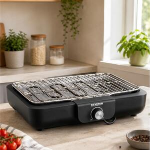 Ηλεκτρική Ψησταριά Σχάρας Severin PG8554 με ισχύ 2300W, ρυθμιζόμενο θερμοστάτη και επιφάνεια ψησίματος 37x25cm - Black
