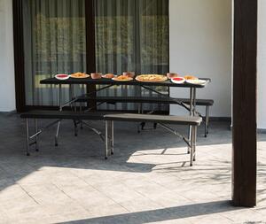 Αναδιπλούμενο σετ κήπου τραπέζι 180 εκ. με 2 πάγκους μαύρο για catering