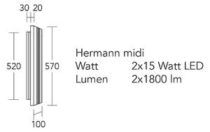 HerzBlut LED φωτιστικό τοίχου Hermann midi, δρυς λαδωμένη, ρυθμιζόμενο