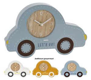 Επιτραπέζιο ρολόι αυτοκίνητο Kids deco HZ2003010 Ξύλινο, 24x3.5x15.5cm, σε 3 επιλογές χρώματος, λευκό/κίτρινο/μπλε
