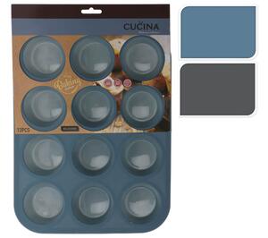 Φόρμα Ζαχαροπλαστικής La Cucina για Cupcakes/Muffins από Σιλικόνη 12 Θέσεων, σε 2 διαθέσιμα χρώματα, γκρι και μπλε