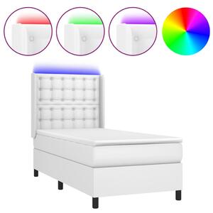 VidaXL Κρεβάτι Boxspring με Στρώμα & LED Λευκό 90x190 εκ. Συνθ. Δέρμα