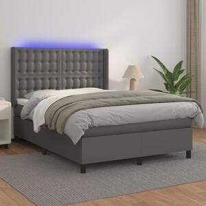 VidaXL Κρεβάτι Boxspring με Στρώμα & LED Γκρι 140x200 εκ. Συνθ. Δέρμα