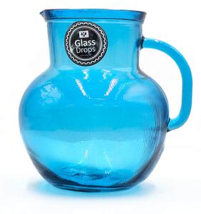 Κανάτα με χερούλι Glass Drops Ribbed (3198DB09) Από ανακυκλωμένο γυαλί, Χωρητικότητας 2.3L, Διαστάσεων Ø 20 x Υ 20 cm, Aqua Blue