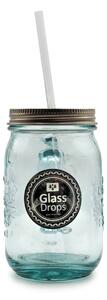 Ποτήρι Glass Drops Authentic Est. 1896 (3109) Με χερούλι, καπάκι & καλαμάκι, Από ανακυκλωμένο γυαλί, Χωρητικότητας 550ml, Διαστάσεων Ø 12 x Υ 23 cm