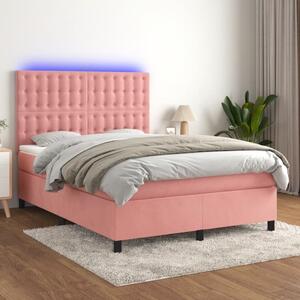 VidaXL Κρεβάτι Boxspring με Στρώμα & LED Ροζ 140x200 εκ. Βελούδινο