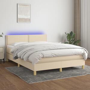 VidaXL Κρεβάτι Boxspring με Στρώμα & LED Κρεμ 140x200 εκ. Υφασμάτινο