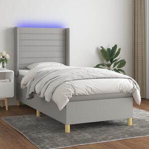 VidaXL Κρεβάτι Boxspring με Στρώμα & LED Αν.Γκρι 90x190 εκ. Υφασμάτινο