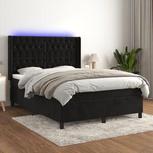 VidaXL Κρεβάτι Boxspring με Στρώμα & LED Μαύρο 140x200 εκ. Βελούδινο