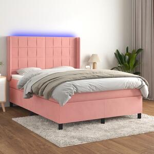 VidaXL Κρεβάτι Boxspring με Στρώμα & LED Ροζ 140x200 εκ. Βελούδινο