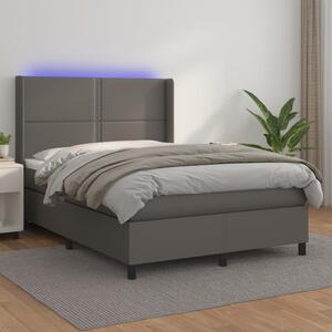 VidaXL Κρεβάτι Boxspring με Στρώμα & LED Γκρι 140x200 εκ. Συνθ. Δέρμα