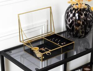 Γυάλινη Κοσμηματοθήκη Home Deco Factory με διαχωριστικά, θήκη για δαχτυλίδια και διαστάσεις 23x16x8cm