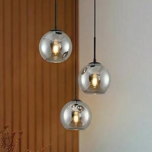 Lindby κρεμαστό φωτιστικό Jurian, 32 cm, 3-φωτιστικό, μαύρο/καπνός, γυαλί, ρυθμιζόμενος, Γκρι, Σαλόνι / τραπεζαρία, Γυαλί, σύγχρονο