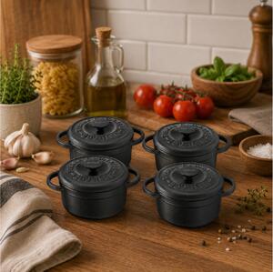 Σετ Mini Κατσαρόλες Tefal Pierre Gagnaire Heritage από μαντέμι, με διάμετρο 10cm και χωρητικότητα 0.3lt - 4 Τεμάχια - Black