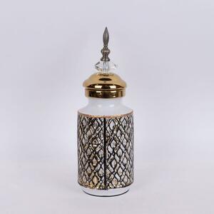 Βάζο Με Καπάκι Κεραμικό 752-20047 12x12x32cm White-Gold Estheti Home