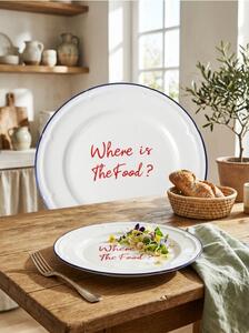 Sinsay - Κεραμικό πιάτο με επιγραφή Where is The Food? - μπλε