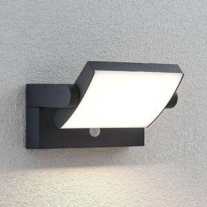 Lindby LED εξωτερική λάμπα τοίχου Sherin, ανθρακί, αισθητήρας, IP54, Μαύρο, Αλουμίνιο, σύγχρονο