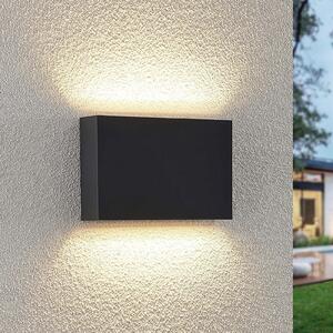 Lindby LED φωτιστικό τοίχου εξωτερικού χώρου Jarte, 20cm, πάνω/κάτω, γκρι, IP65, Μαύρο, Πλαστικό, σύγχρονο, Πρίζα τοίχου πάνω/κάτω