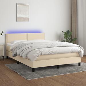 VidaXL Κρεβάτι Boxspring με Στρώμα & LED Κρεμ 140x190 εκ. Υφασμάτινο