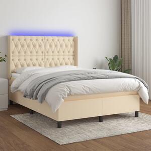 VidaXL Κρεβάτι Boxspring με Στρώμα & LED Κρεμ 140x190 εκ. Υφασμάτινο