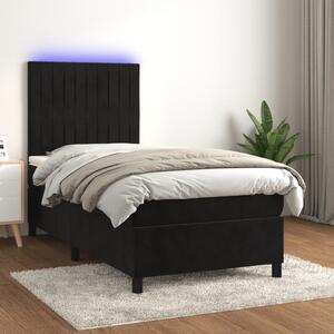 VidaXL Κρεβάτι Boxspring με Στρώμα & LED Μαύρο 80x200 εκ. Βελούδινο