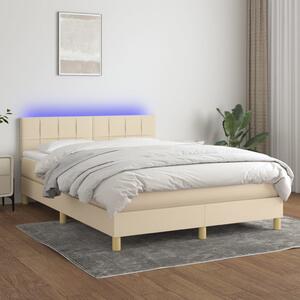 VidaXL Κρεβάτι Boxspring με Στρώμα & LED Κρεμ 140x200 εκ. Υφασμάτινο