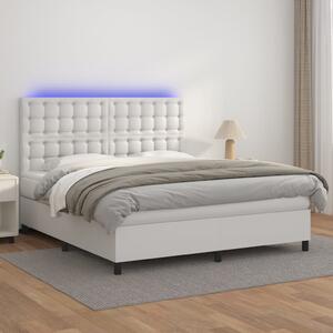 VidaXL Κρεβάτι Boxspring με Στρώμα & LED Λευκό 160x200 εκ. Συνθ. Δέρμα