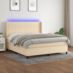 VidaXL Κρεβάτι Boxspring με Στρώμα & LED Κρεμ 160x200 εκ. Υφασμάτινο