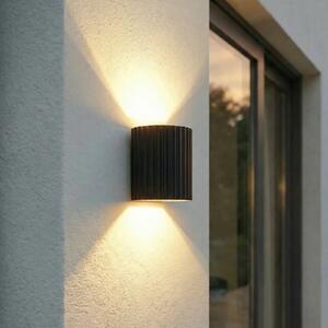 Lindby LED εξωτερική λάμπα τοίχου Ralino, μαύρη, 2 φτερά, IP65, Μαύρο, Αλουμίνιο, σύγχρονο