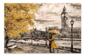 Πίνακας σε καμβά "Big Ben And Yellow Leaves" Megapap ψηφιακής εκτύπωσης 125x80x3εκ