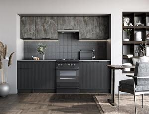 Κουζίνα TAMARA 240 , color: front - grey marble / black, body – carbon wood, worktop – grey