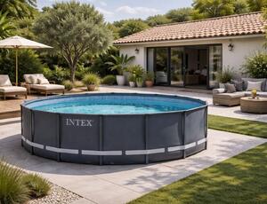 Πισίνα Intex Ultra Frame οικογενειακή, με μεταλλικό σκελετό, χωρητικότητα 19156lt και διαστάσεις 488x488x122cm - Dark Grey