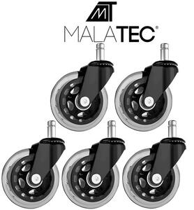 Σετ 5 ρόδες σιλικόνης για καρέκλα γραφείου Malatec — Πείρος 11 mm, προστασία για παρκέ