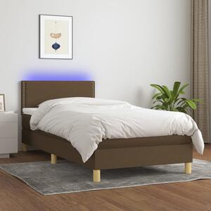 VidaXL Κρεβάτι Boxspring με Στρώμα & LED Σκ.Καφέ 80x200 εκ. Υφασμάτινο