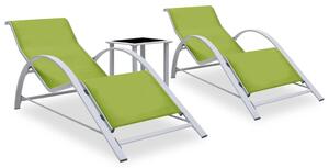 310540 vidaXL Sun Loungers 2 pcs with Table Aluminium Green