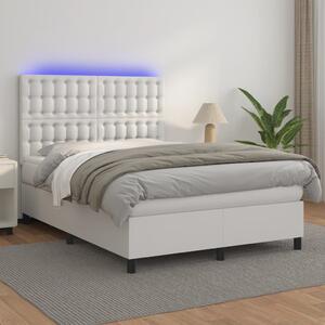 VidaXL Κρεβάτι Boxspring με Στρώμα & LED Λευκό 140x200 εκ. Συνθ. Δέρμα