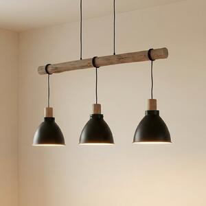 Lindby κρεμαστό φωτιστικό Trebale, E27, Ø 28 cm, 3-φωτιστικό, ξύλο, ρυθμιζόμενος, Μαύρο, Σαλόνι / τραπεζαρία, Μέταλλο, Σκανδιναβικό