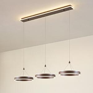 Lucande LED κρεμαστή λάμπα Kolo, 114 cm, 3 φώτα, καφέ, ρυθμιζόμενη ένταση, ρυθμιζόμενος, Καφέ / Σκουριάς, Σαλόνι / τραπεζαρία, Μέταλλο, σύγχρονο