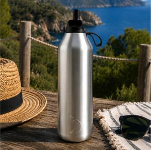 Μπουκάλι Θερμός Series 2 Flip Chilly's με πτυσσόμενο καλαμάκι, χωρητικότητα 1000ml και διατήρηση θερμοκρασίας 24h κρύο - Stainless Steel