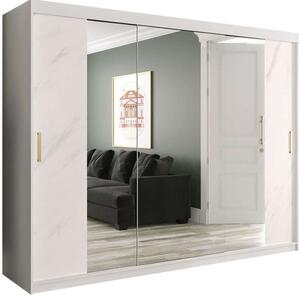 Ντουλάπα Δίφυλλη Συρόμενη Marmur Plus II 162352519 250x62x200cm Marble Effect White-Gold