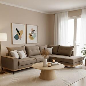 Αριστερός Γωνιακός Καναπές Luxury II Mocha - Κρεμ - Μαύρο 290x235x90 cm